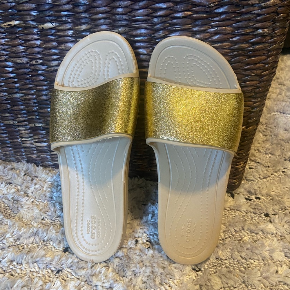 Gold CROCS slides